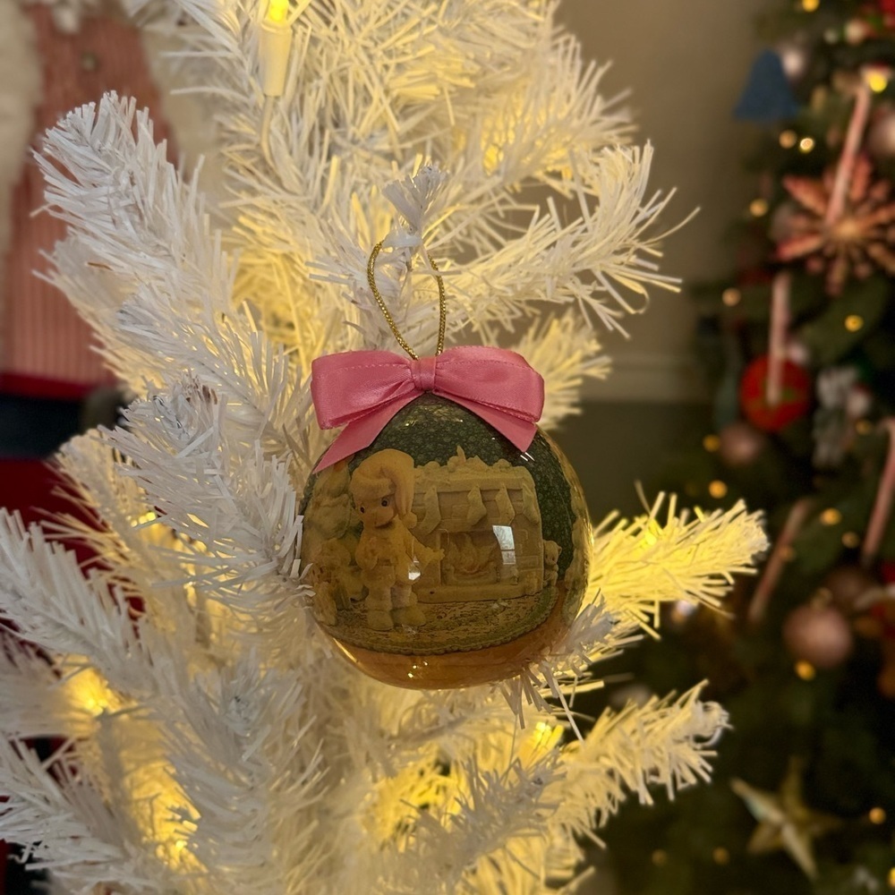 1994 Precious Moments Gold Ornament with Pink Bow